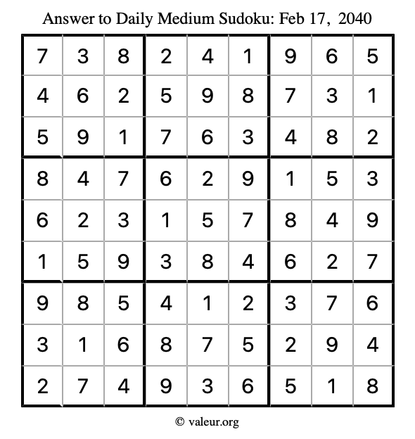 Answer to medium sudoku February 17, 2040