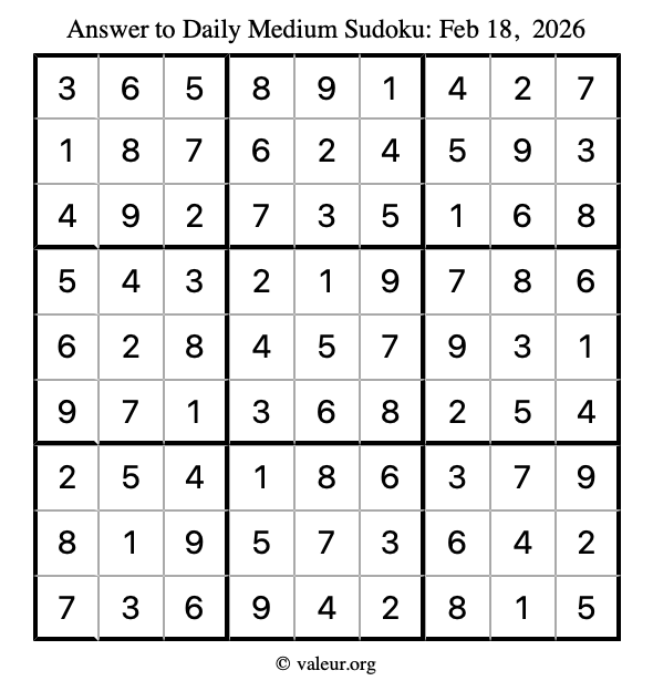 Answer to medium sudoku February 18, 2026