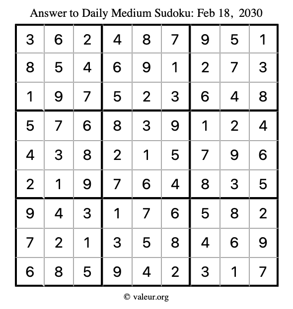 Answer to medium sudoku February 18, 2030