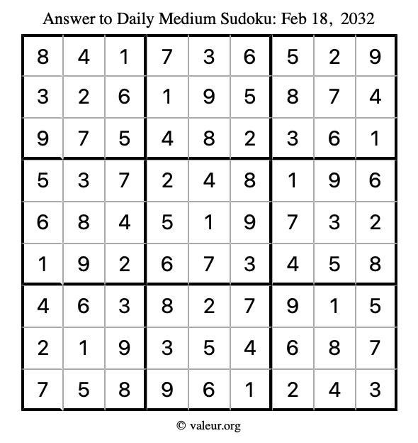 Answer to medium sudoku February 18, 2032