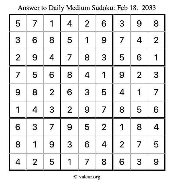 Answer to medium sudoku February 18, 2033