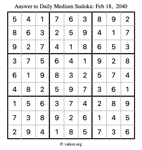 Answer to medium sudoku February 18, 2040