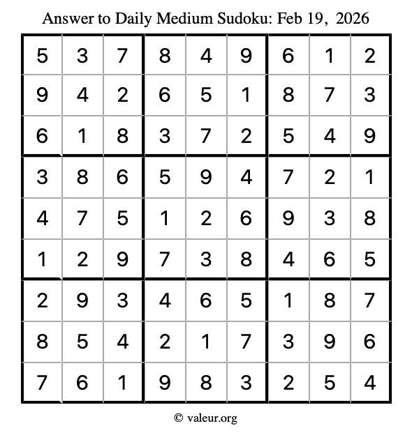 Answer to medium sudoku February 19, 2026