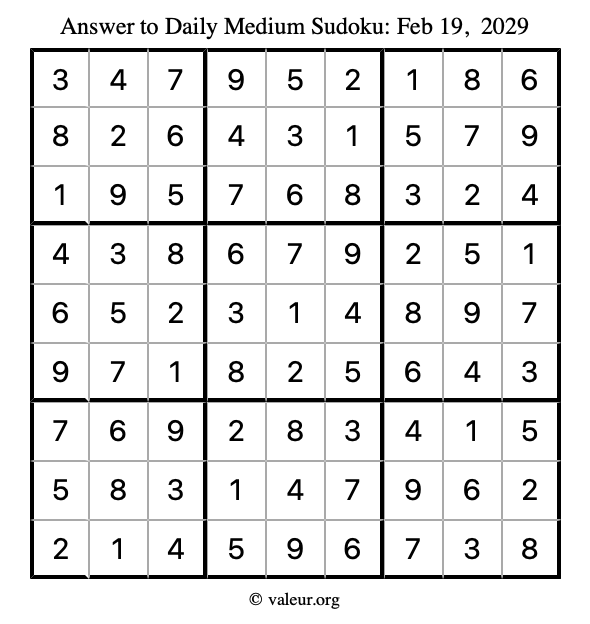 Answer to medium sudoku February 19, 2029