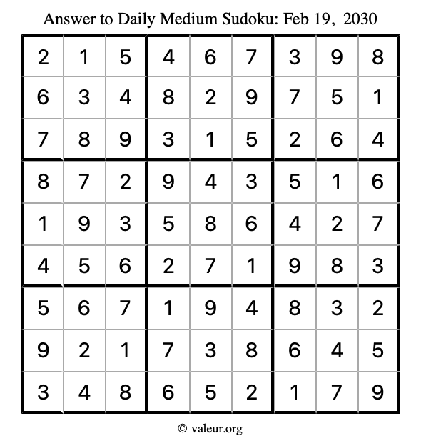 Answer to medium sudoku February 19, 2030