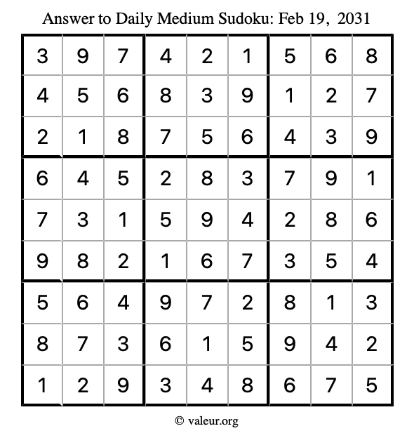 Answer to medium sudoku February 19, 2031