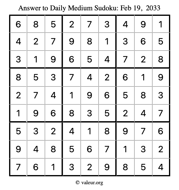 Answer to medium sudoku February 19, 2033