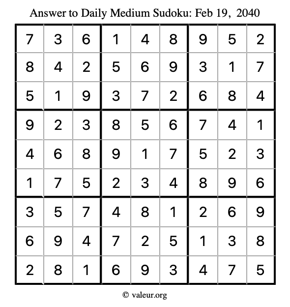 Answer to medium sudoku February 19, 2040