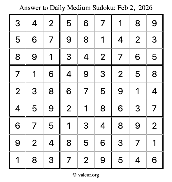 Answer to medium sudoku February 2, 2026