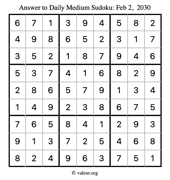 Answer to medium sudoku February 2, 2030