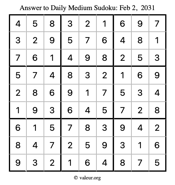 Answer to medium sudoku February 2, 2031