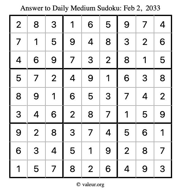 Answer to medium sudoku February 2, 2033