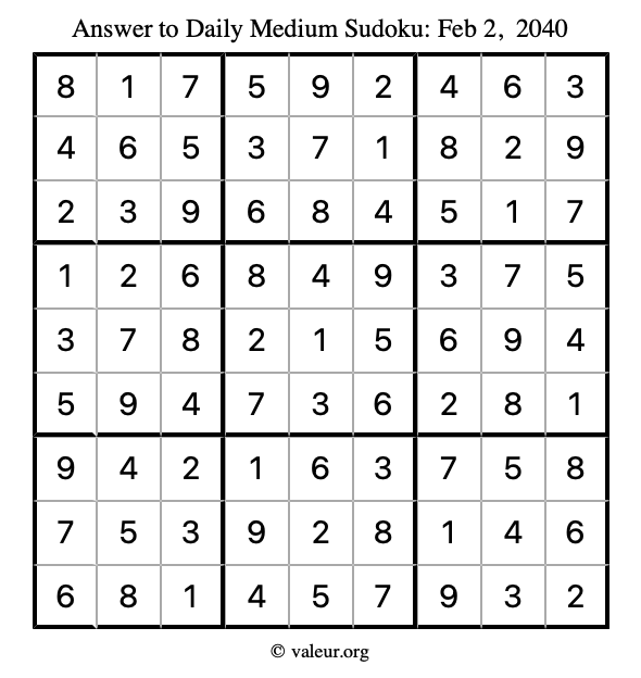 Answer to medium sudoku February 2, 2040