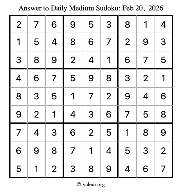 Answer to medium sudoku February 20, 2026