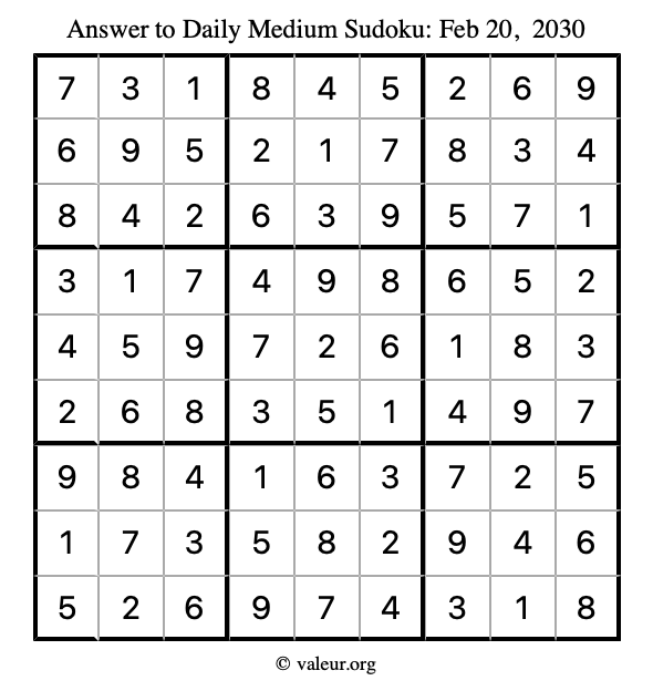 Answer to medium sudoku February 20, 2030