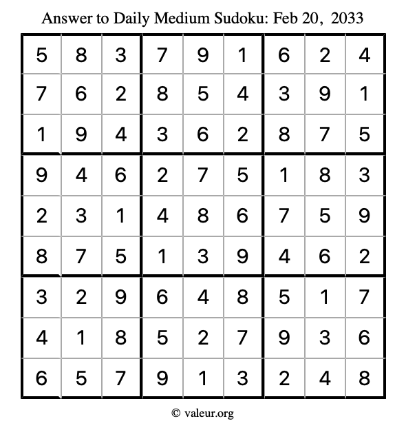 Answer to medium sudoku February 20, 2033