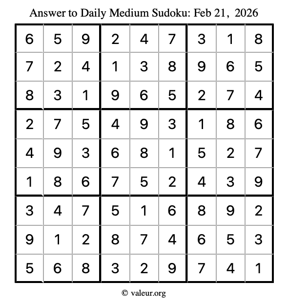 Answer to medium sudoku February 21, 2026