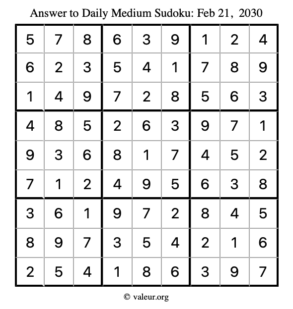 Answer to medium sudoku February 21, 2030