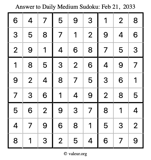 Answer to medium sudoku February 21, 2033