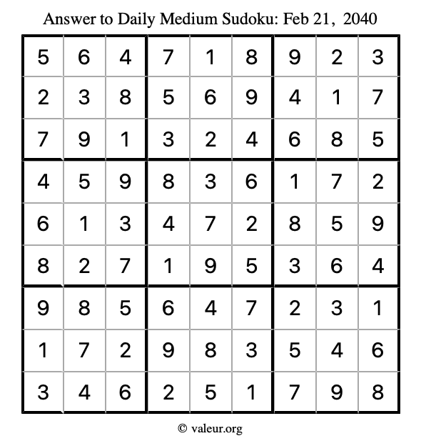 Answer to medium sudoku February 21, 2040