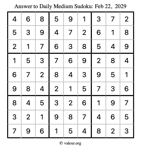 Answer to medium sudoku February 22, 2029