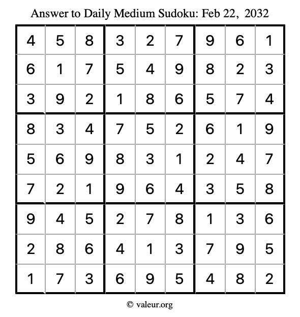 Answer to medium sudoku February 22, 2032