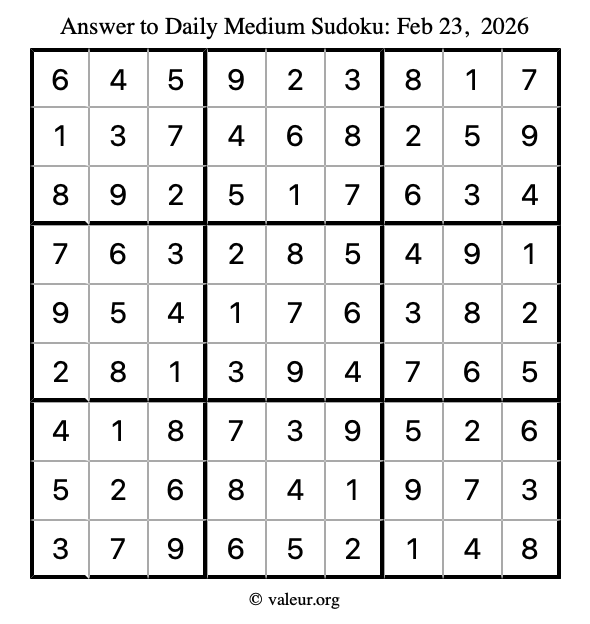 Answer to medium sudoku February 23, 2026