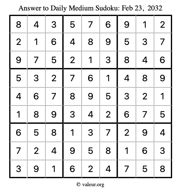 Answer to medium sudoku February 23, 2032