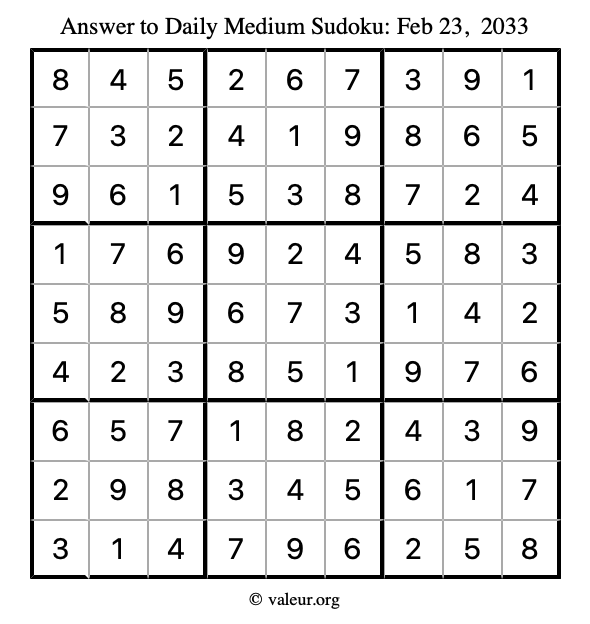Answer to medium sudoku February 23, 2033