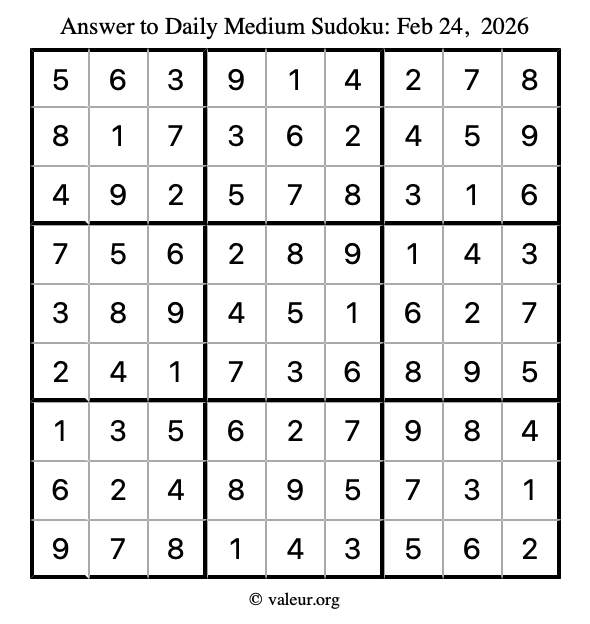 Answer to medium sudoku February 24, 2026