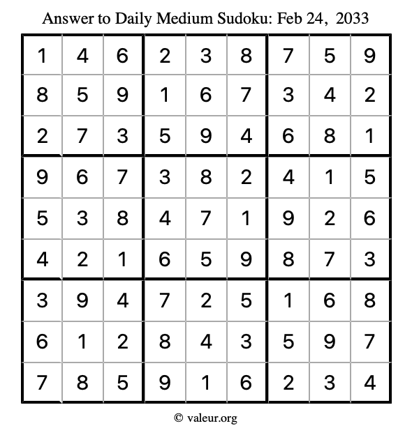 Answer to medium sudoku February 24, 2033