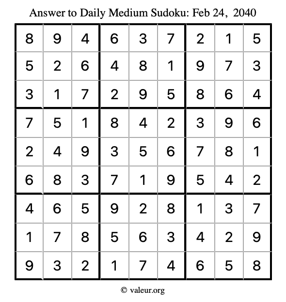 Answer to medium sudoku February 24, 2040