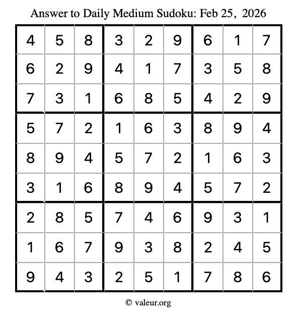 Answer to medium sudoku February 25, 2026