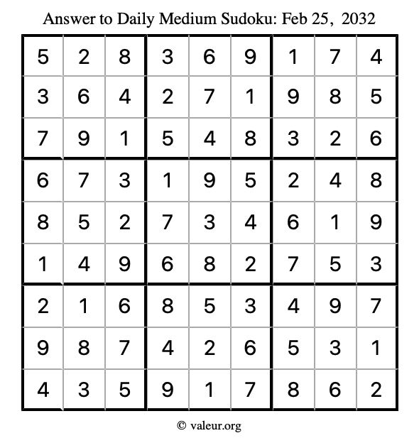 Answer to medium sudoku February 25, 2032