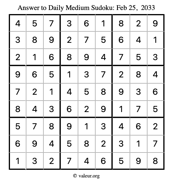 Answer to medium sudoku February 25, 2033