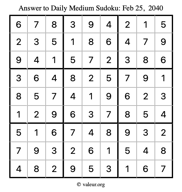 Answer to medium sudoku February 25, 2040