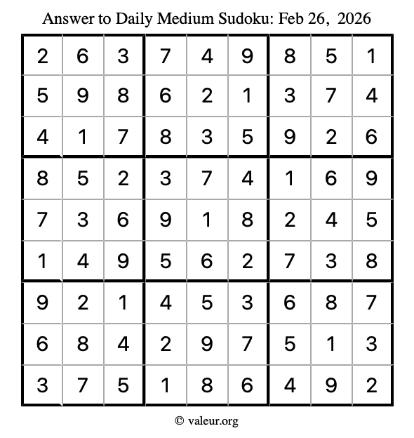 Answer to medium sudoku February 26, 2026