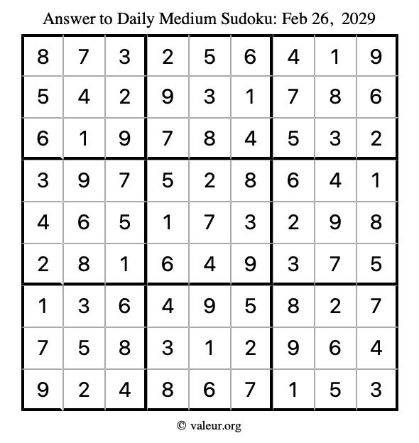 Answer to medium sudoku February 26, 2029