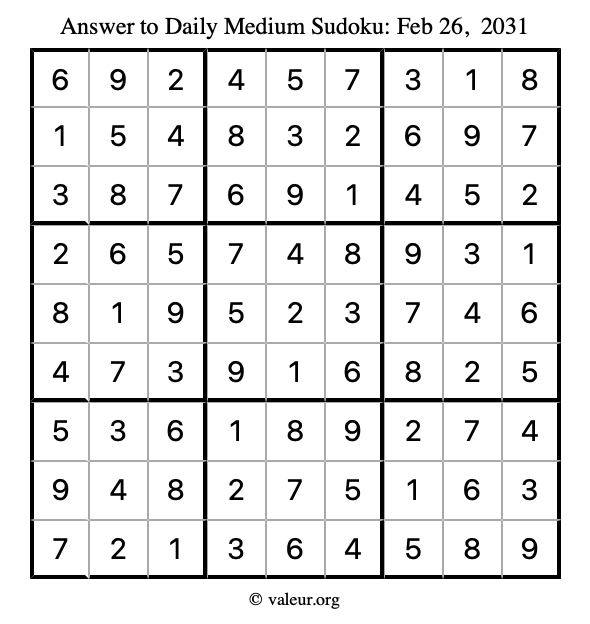 Answer to medium sudoku February 26, 2031