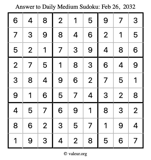 Answer to medium sudoku February 26, 2032