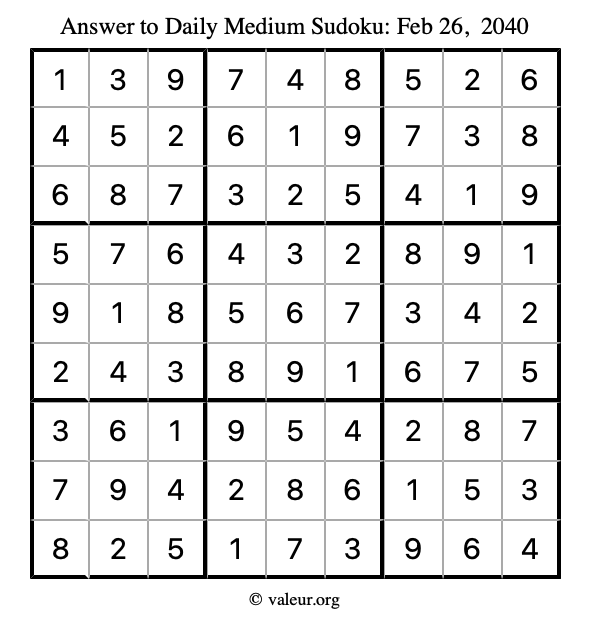 Answer to medium sudoku February 26, 2040