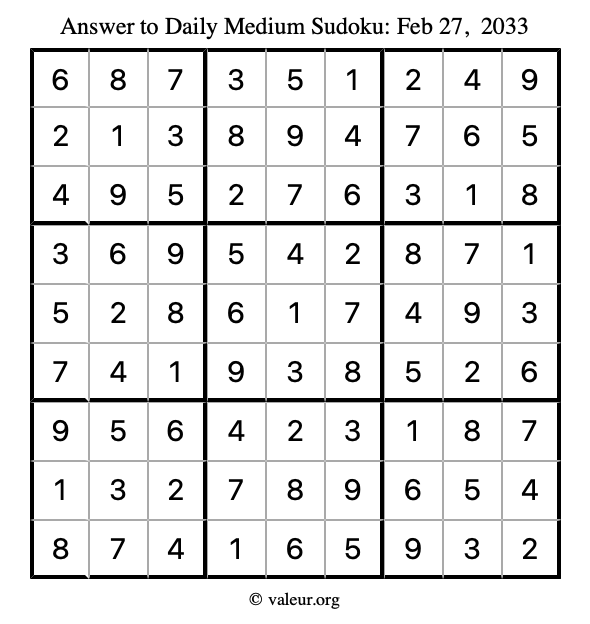 Answer to medium sudoku February 27, 2033