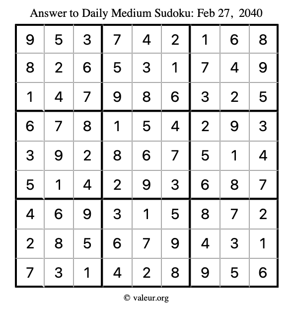 Answer to medium sudoku February 27, 2040