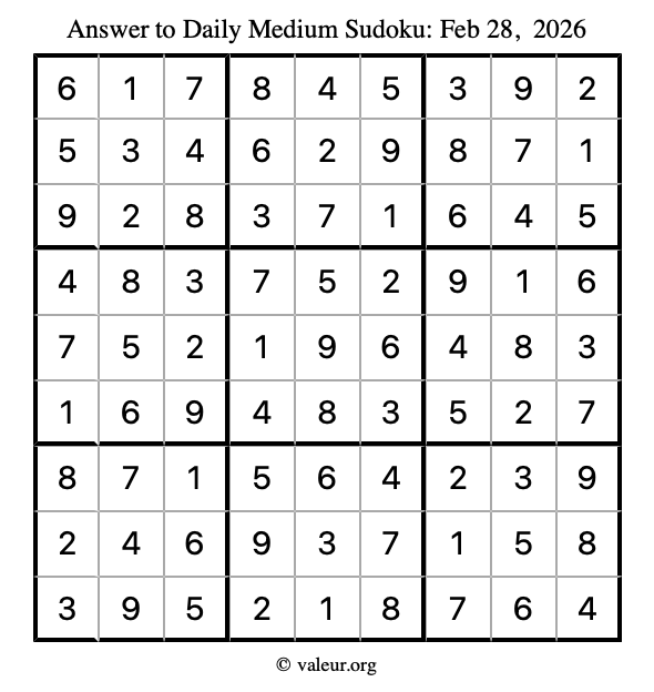 Answer to medium sudoku February 28, 2026