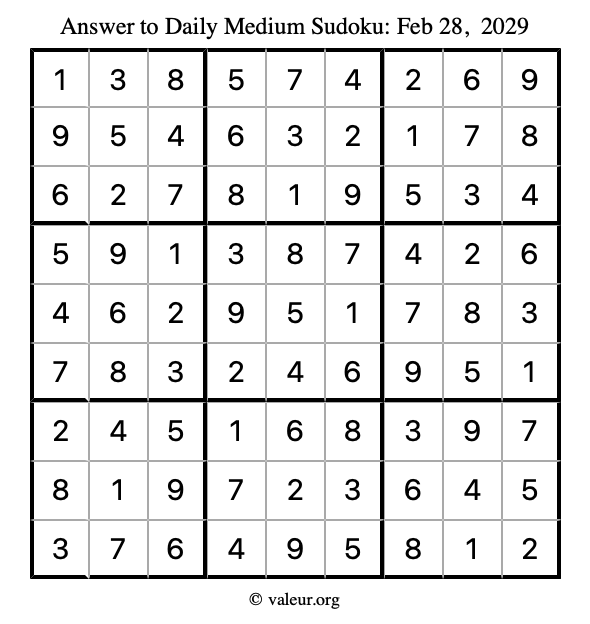 Answer to medium sudoku February 28, 2029