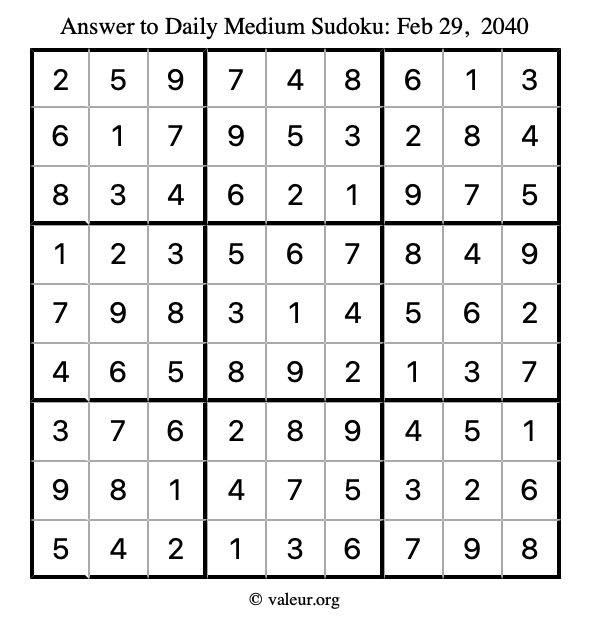 Answer to medium sudoku February 29, 2040