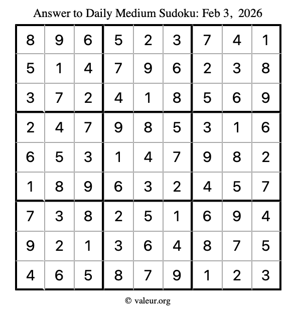 Answer to medium sudoku February 3, 2026