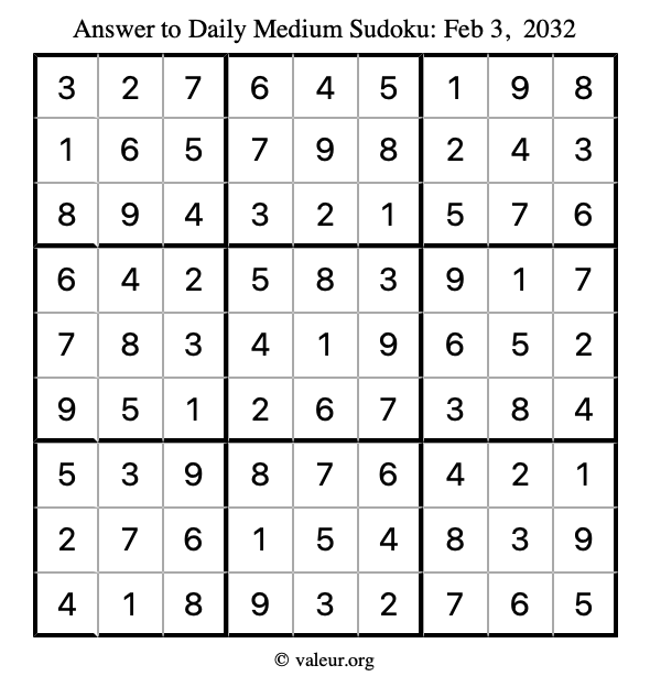 Answer to medium sudoku February 3, 2032