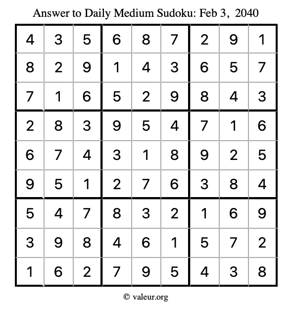 Answer to medium sudoku February 3, 2040