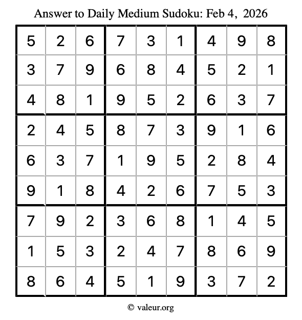 Answer to medium sudoku February 4, 2026